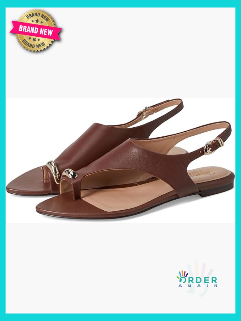 Slingback Sandals With Metallic Touches Toe Loop Slip-On Leather